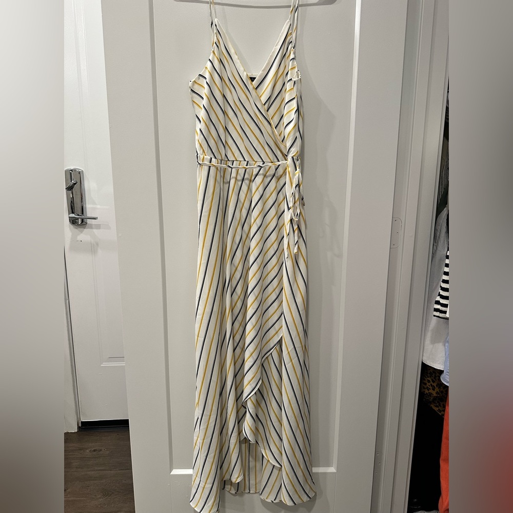 Striped Yellow and Blue Wrap Dress